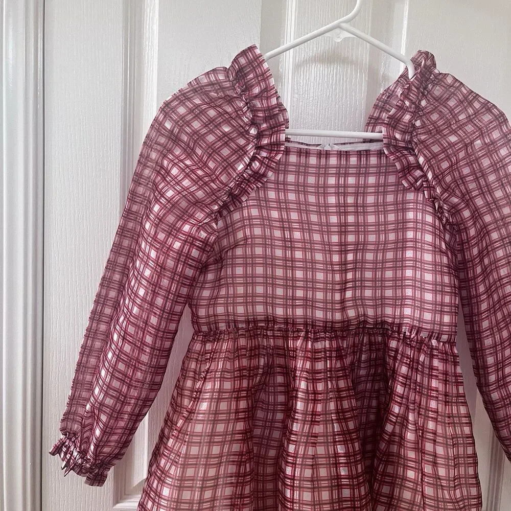 Crewcuts J.Crew Girl's Fairy-Tale Dress in Organza Plaid Ivory Vibrant Flame 12